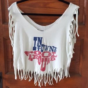 UO Fringe Crop Top - “In town to fool around”